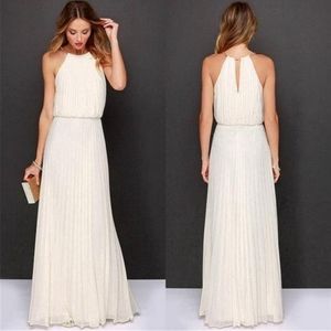 XSCAPE - White pleated dress with gold detail. Size 10.